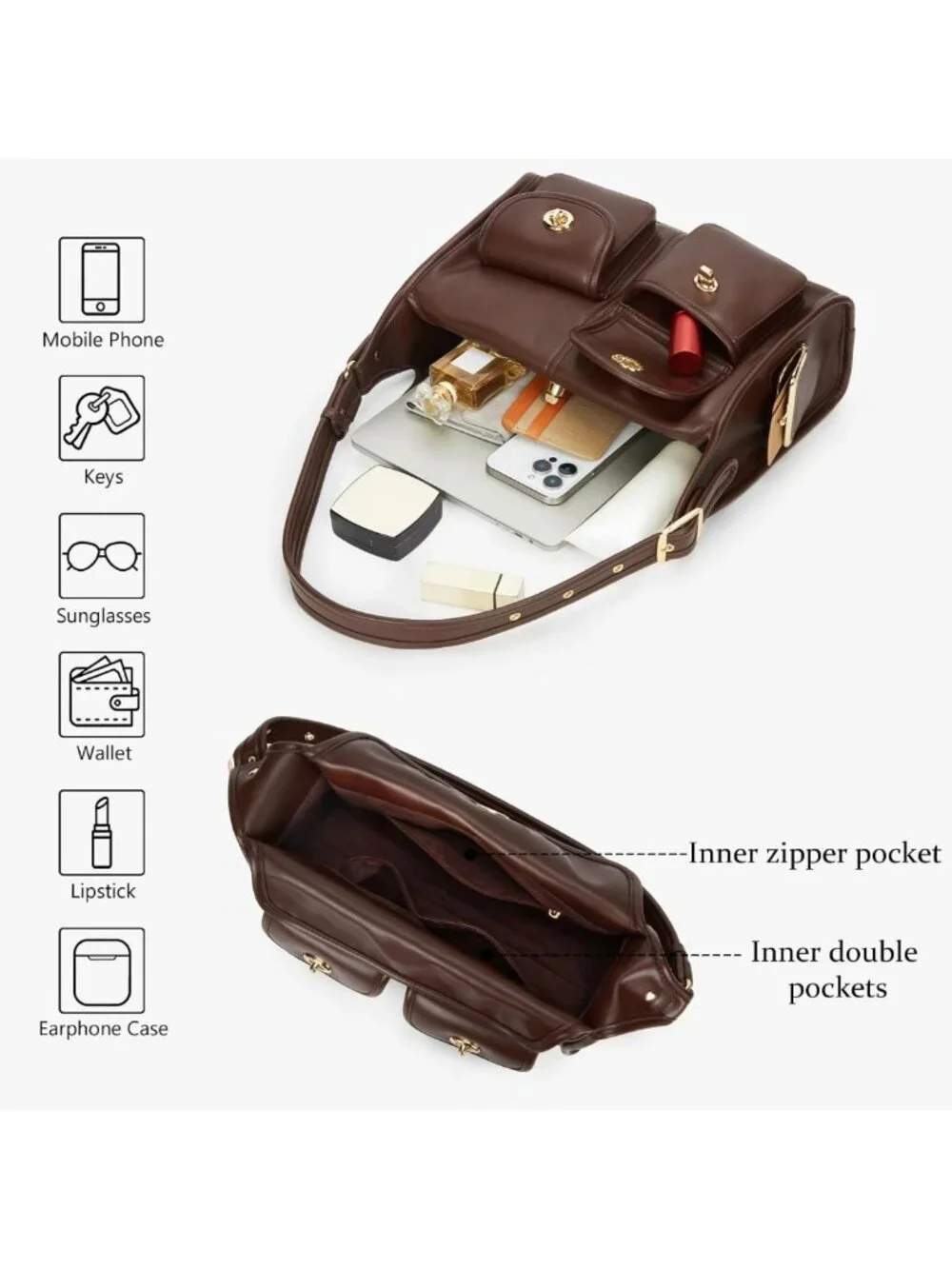 Spacious Multi-Pocket Hobo Shoulder Bag for Women - Stylish Everyday Handbag